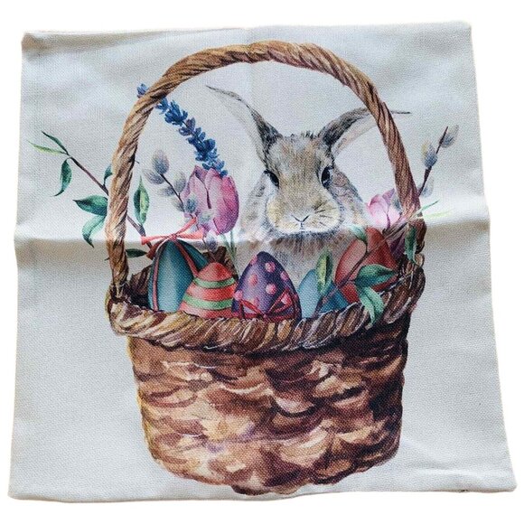 Easter Theme Throw Pillow Covers 18X18 in Linen Watercolor Design Set of 4 - Picture 2 of 7